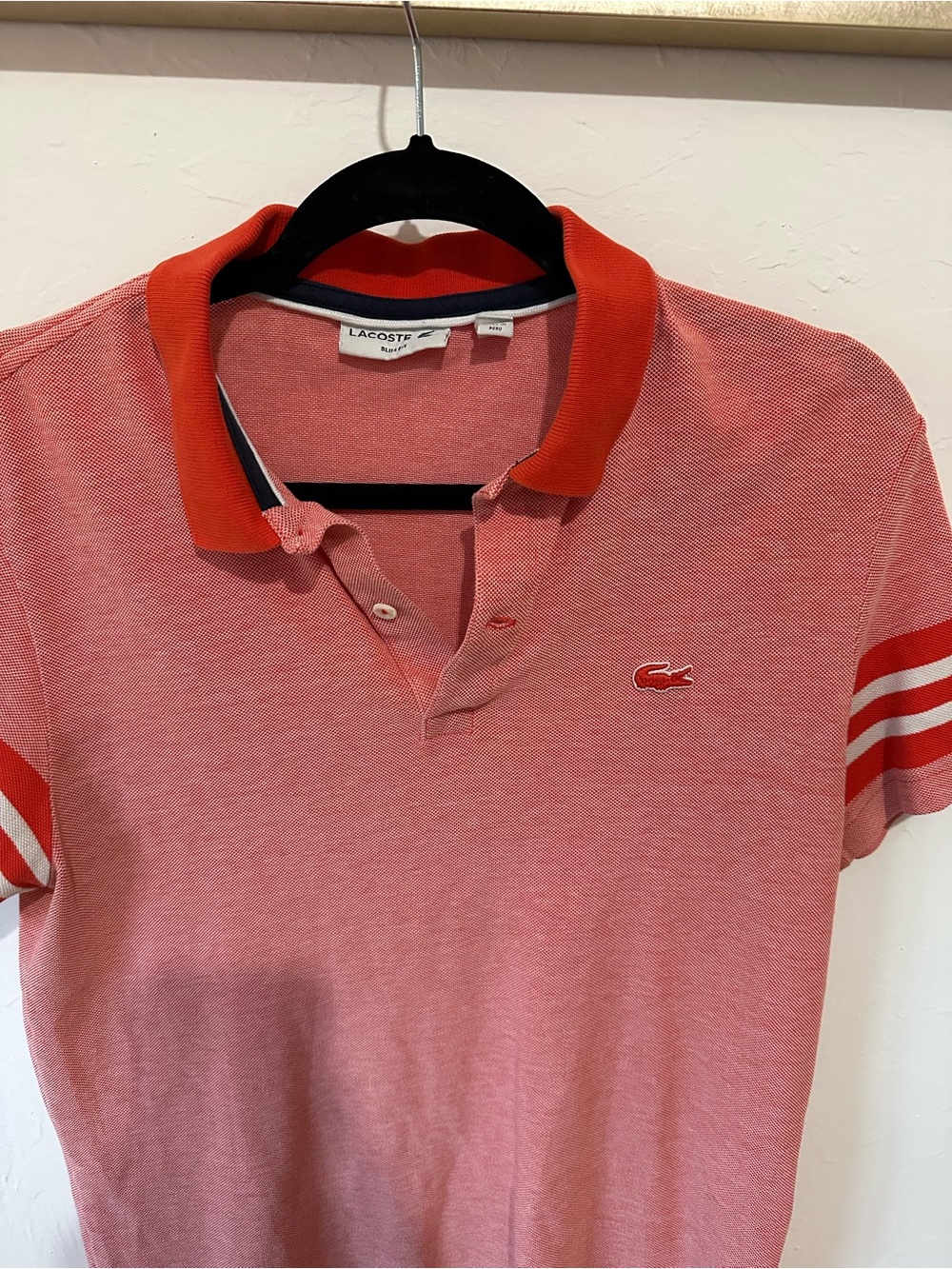 Lacoste men’s Pink-Red Contrast Collar Polo
